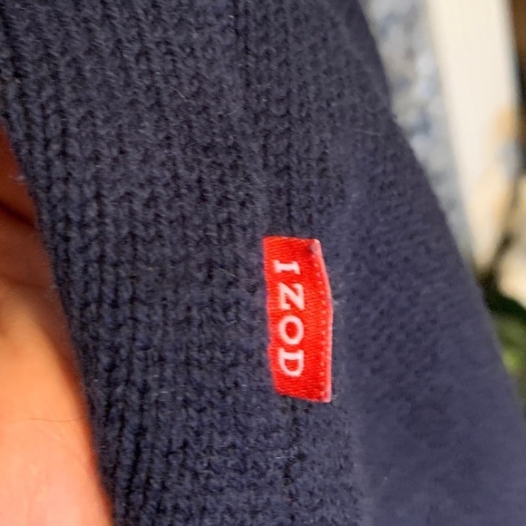 Izod Sweater Mens Size XL 1/4 Zip Navy and Kelly Green Wide Stripe - Picture 4 of 8